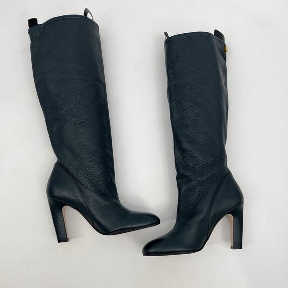 Stuart Weitzman Charlie Leather Knee-High Heeled Boots Women's 6.5 Green EUC - Picture 8 of 15